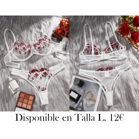Conjunto de lencería elegante con bordado floral CONJUNTO LENCERIA BLANCA