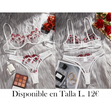 Conjunto de lencería elegante con bordado floral CONJUNTO LENCERIA BLANCA