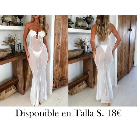 Nueva colección de moda femenina 2025 con diseño sexy  VESTIDO MALLA LENCERIA BLANCA