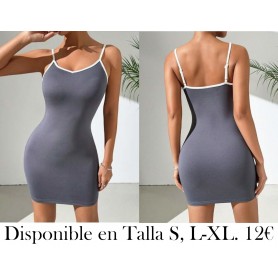 Vestido Casual Simple Con Tirantes Ajustados VESTIDO GRIS