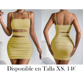 Vestido de tirantes sexy Y2K de cuerpo hueco sólido VESTIDO AMARILLO
