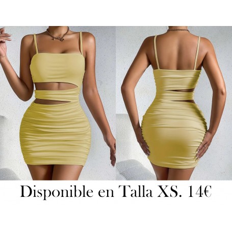 Vestido de tirantes sexy Y2K de cuerpo hueco sólido VESTIDO AMARILLO