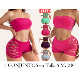Conjunto de 8 piezas / 4 juegos de sujetador elástico transpirable de alta comodidad con diseño sexy y hueco
