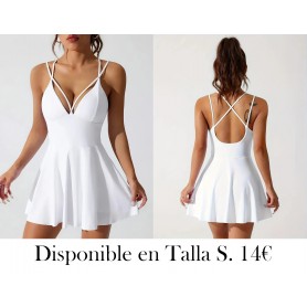 Vestido sexy faldas plisadas - cintura ajustada - escote profundo, sin mangas, sin espalda, color sólido, tirantes de spaghetti.