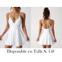 Vestido sexy faldas plisadas - cintura ajustada - escote profundo, sin mangas, sin espalda, color sólido, tirantes de spaghetti.