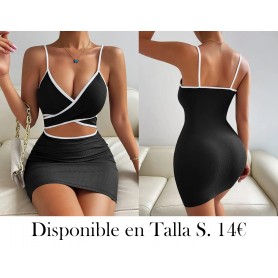 Vestido elegante de punto liso, negro y blanco