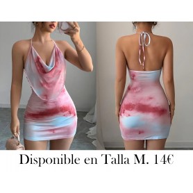 Vestido sin mangas para mujer, diseño tie-dye y cuello halter, con detalles fruncidos ROSA DEGRADADO