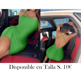 Vestido De Espalda Cruzada Sólida VESTIDO VERDE