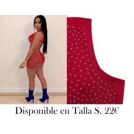 Traje de una pieza sin mangas con rhinestones ENTERIZO ROJO
