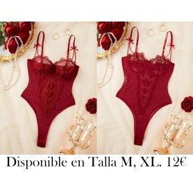 Body de Encaje Bordado con Flores en Rojo BODY LENCERIA VINO BODY VINO