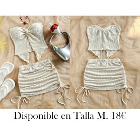 Conjunto de 2 piezas, top de tubo asimétrico de verano para mujer de color sólido y falda con cordón y pliegues, elegante