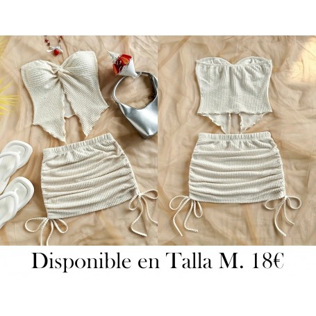 Conjunto de 2 piezas, top de tubo asimétrico de verano para mujer de color sólido y falda con cordón y pliegues, elegante