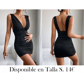 Vestido Ajustado Elegante de Cuello Profundo para Mujer NEGRO