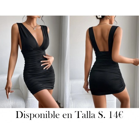 Vestido Ajustado Elegante de Cuello Profundo para Mujer NEGRO