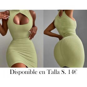 Vestido Mini Ajustado Sin Mangas para Mujer en Verde Oliva con Escote de Calavera y Detalles Recortados