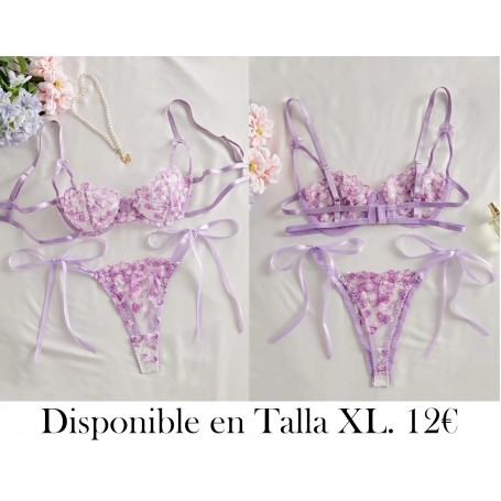 Ropa interior de mujer de malla de bordado LENCERIA LAVANDA LENCERIA LILA MORADA