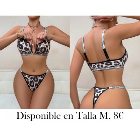 Conjunto de lencería sin varillas con estampado de cebra para mujer