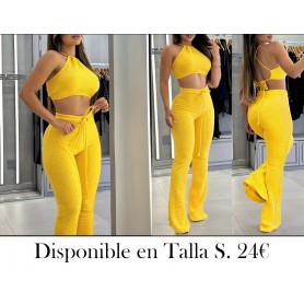 Traje casual de dos piezas con falda halter para mujer AMARILLO