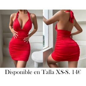 Vestido Ajustado con Escote en V Profundo VESTIDO ROJO