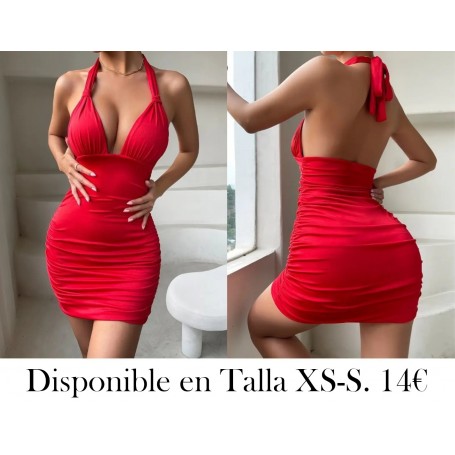 Vestido Ajustado con Escote en V Profundo VESTIDO ROJO