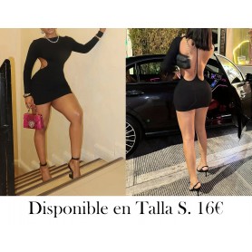 Vestido Mini Ajustado de Manga Larga Sin Espalda para Mujer NEGRO