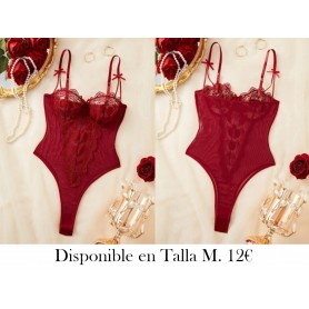 Body de Encaje Bordado con Flores en Rojo BODY LENCERIA VINO BODY VINO
