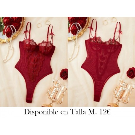 Body de Encaje Bordado con Flores en Rojo BODY LENCERIA VINO BODY VINO