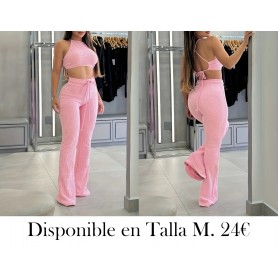 Traje casual de dos piezas con falda halter para mujer ROSA