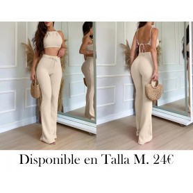 Traje casual de dos piezas con falda halter para mujer BEIGE