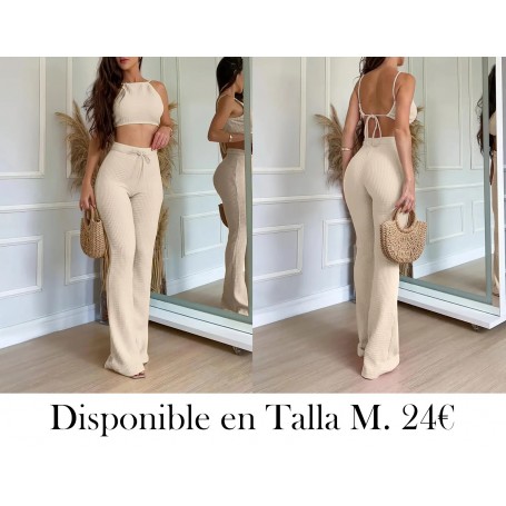 Traje casual de dos piezas con falda halter para mujer BEIGE