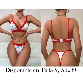 1 Conjunto de Lencería Sexy con Patrón de Corazón CONJUNTO LENCERIA BLANCA Y ROJA