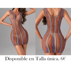 Vestido Ajustado de Malla con Rayas Arcoíris Sexy