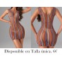 Vestido Ajustado de Malla con Rayas Arcoíris Sexy