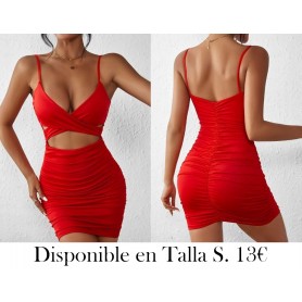 Vestido ajustado con pliegues VESTIDO ROJO