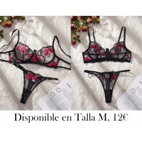Conjunto de Sujetador de Dos Piezas con Bordado y Estampado de Rosas para Mujer Edición Limitada del Día de San Valentín