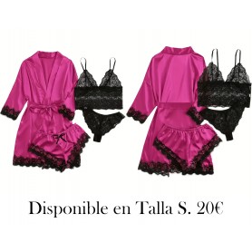 Conjunto De Descanso Elegante De Satén CONJUNTO BATA FUCSIA