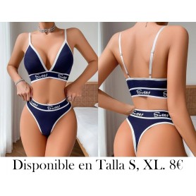 Conjunto de bralette de punto con cuello en V LENCERIA AZUL SWEET
