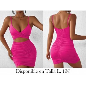 Vestido ajustado con pliegues VESTIDO FUSCIA