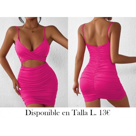 Vestido ajustado con pliegues VESTIDO FUSCIA