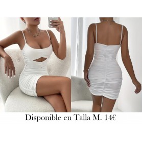 Vestido camisola con cuello bajo y fruncido VESTIDO BLANCO