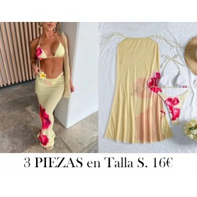 3 piezas de ropa de baño de mujer amarilla de hibisco para verano