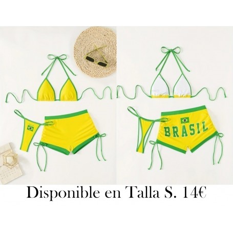 Conjunto de bikini femenino QVR 3 piezas BIKINI BRASIL VERDE