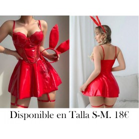 Set de 5 piezas que incluye camisón brillante de PU + tanga + ligas desmontables