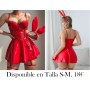 Set de 5 piezas que incluye camisón brillante de PU + tanga + ligas desmontables CONEJA ROJA