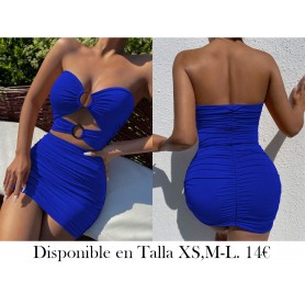 Vestido ajustado tubo vinculado con aro con abertura fruncido VESTIDO AZUL