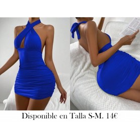 Vestido halter ajustado con tira cruzada VESTIDO AZUL