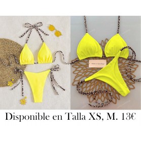 2 piezas Traje de baño de mujer tipo bikini con estampado de LEOPARDO BIKINI AMARILLO