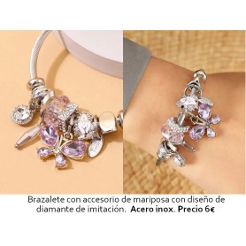 Brazalete con accesorio de mariposa con diseño de diamante de imitación